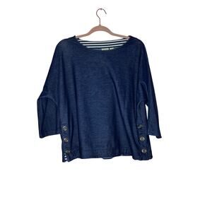 Chico's Zenergy Blue Knit Nautical Style Blouse Size 2 (Large) Comfortwear